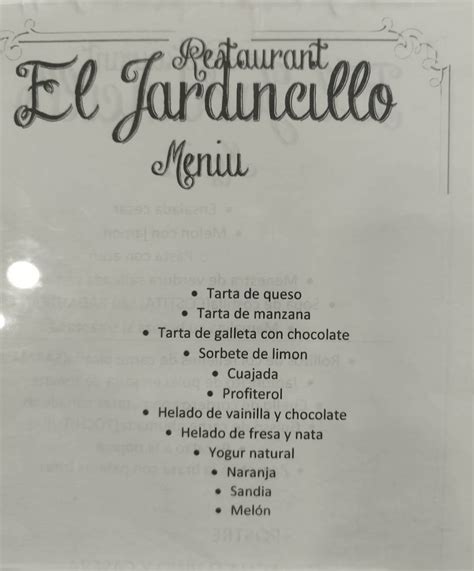 Menu at El Jardincillo restaurant, Zaragoza